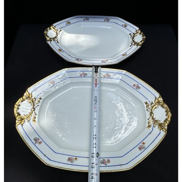 2 JPL Pouyat Limoges Platters Tray Hand Painted W/ Gold c1908-32 France Rare! - Picture 3 of 12